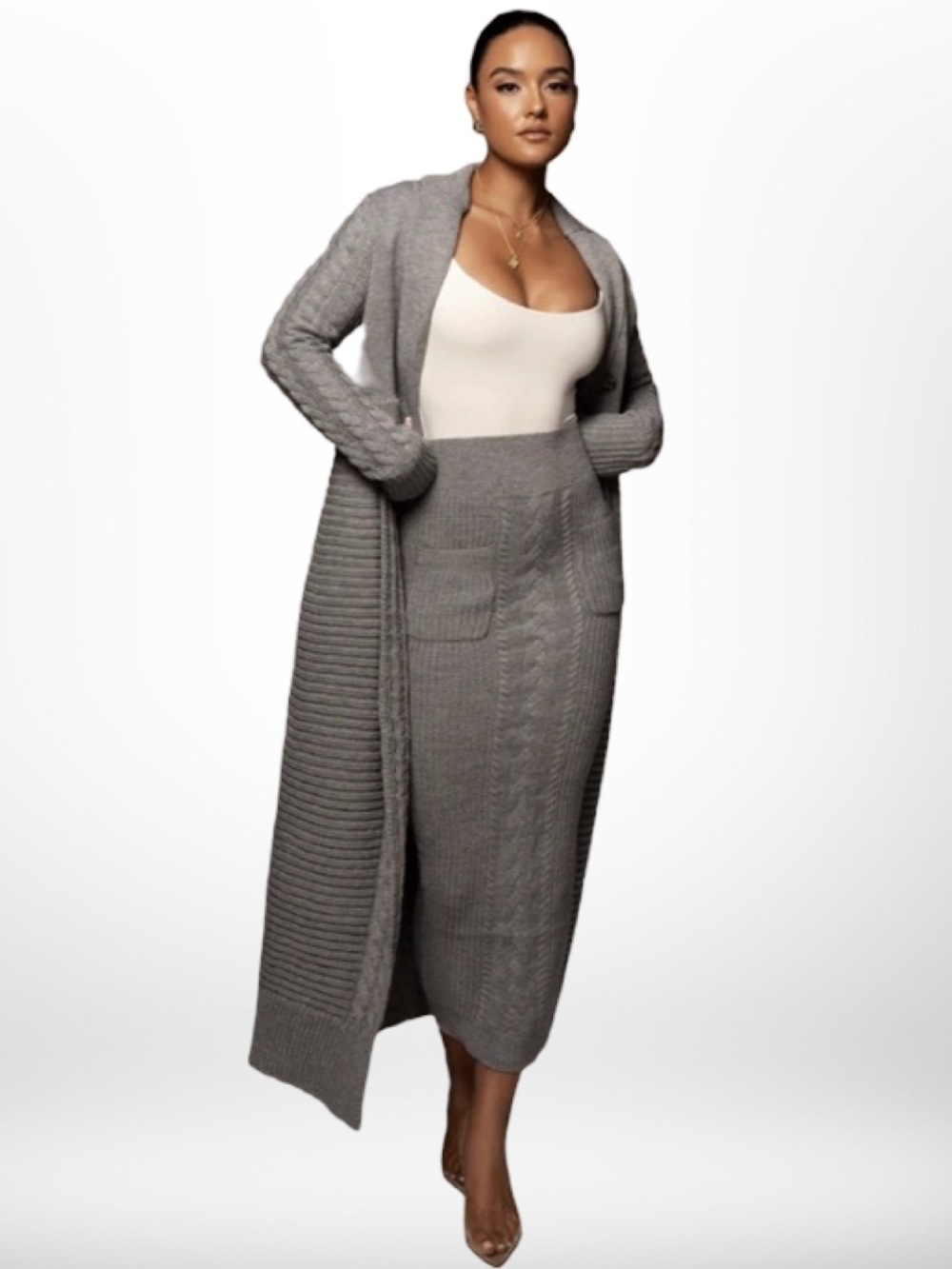 JLUXLABEL Evana cable gray knit Maxi Skirt Size M NWT